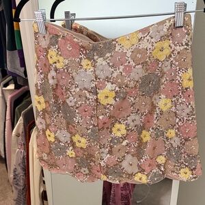 SHEIN Pink and Yellow Floral Sequin Mini Skirt